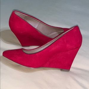 Red suede wedge heels